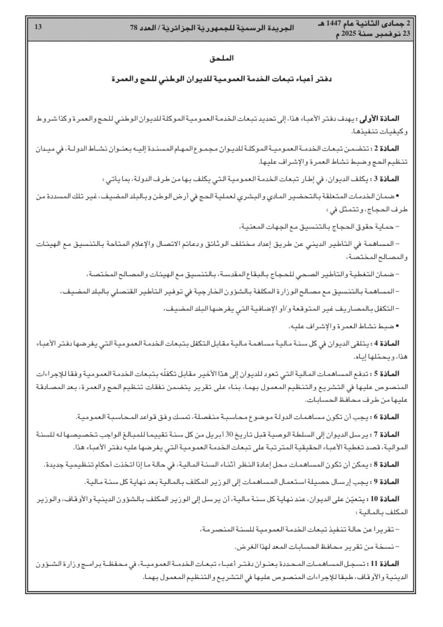 المرسوم التنفيذي رقم 25-305 المتضمن إنشاء الديوان وتنظيمه وسيره